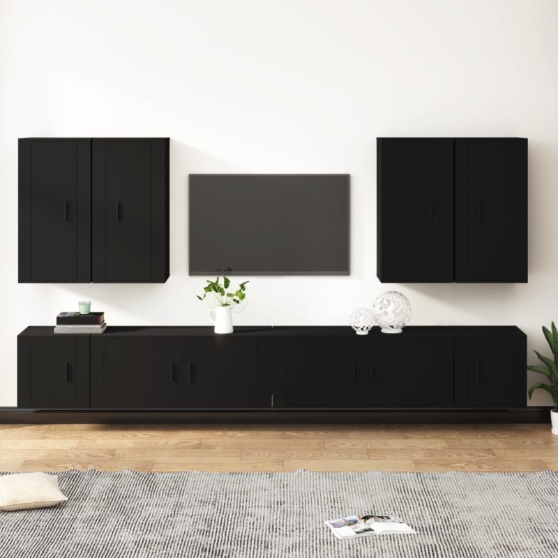 vidaXL Set Mobili Porta TV 8pz Nero in Legno Multistrato vidaXL Set Mobili Porta TV 8pz Nero in Legno Multistrato
