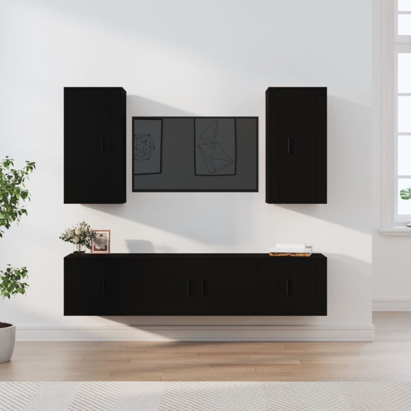 vidaXL Set di Mobili Porta TV 5 pz Nero in Legno Multistrato vidaXL Set di Mobili Porta TV 5 pz Nero in Legno Multistrato