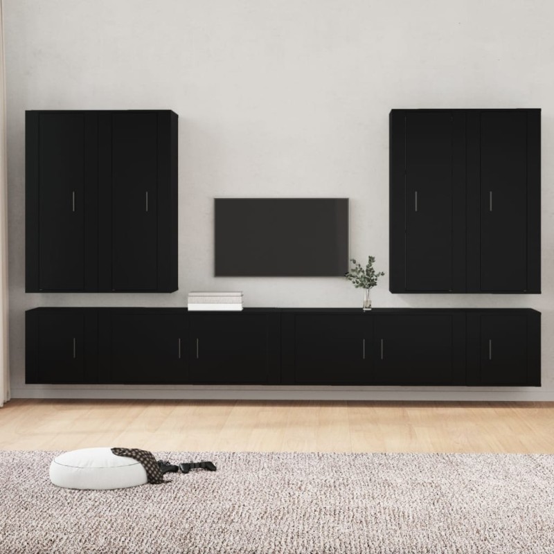 vidaXL Set Mobili Porta TV 8pz Nero in Legno Multistrato vidaXL Set Mobili Porta TV 8pz Nero in Legno Multistrato