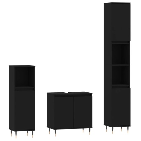 vidaXL Set di Mobili da Bagno 3 pz Nero in Legno Multistrato