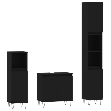 vidaXL Set di Mobili da Bagno 3 pz Nero in Legno Multistrato