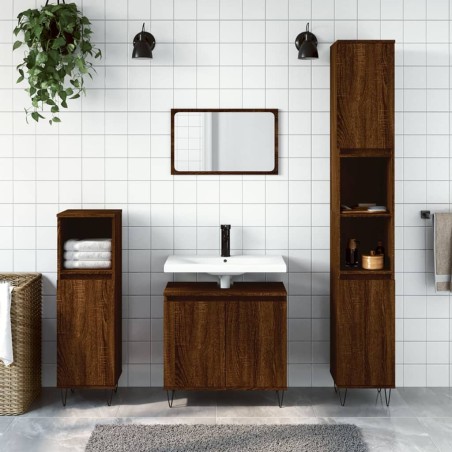 vidaXL Set Mobili da Bagno 3 pz Rovere Marrone in Legno Multistrato