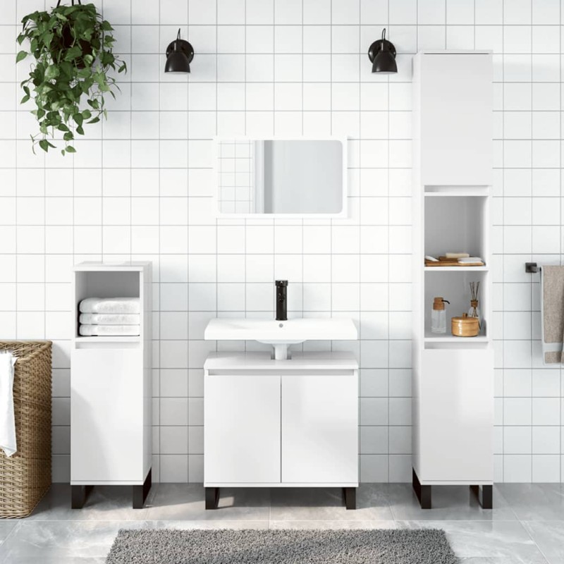 vidaXL Set Mobili da Bagno 3 pz Bianco Lucido in Legno Multistrato vidaXL Set Mobili da Bagno 3 pz Bianco Lucido in Legno Multistrato