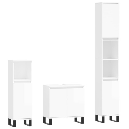 vidaXL Set Mobili da Bagno 3 pz Bianco Lucido in Legno Multistrato