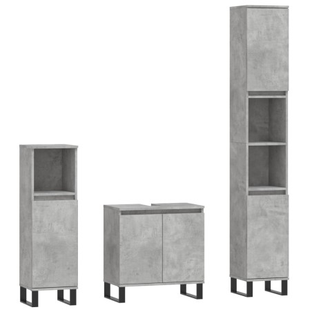 vidaXL Set di Mobili da Bagno 3 pz Grigio Cemento in Legno Multistrato