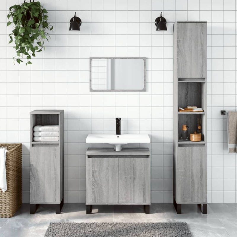 vidaXL Set Mobili da Bagno 3 pz Grigio Sonoma in Legno Multistrato vidaXL Set Mobili da Bagno 3 pz Grigio Sonoma in Legno Multistrato