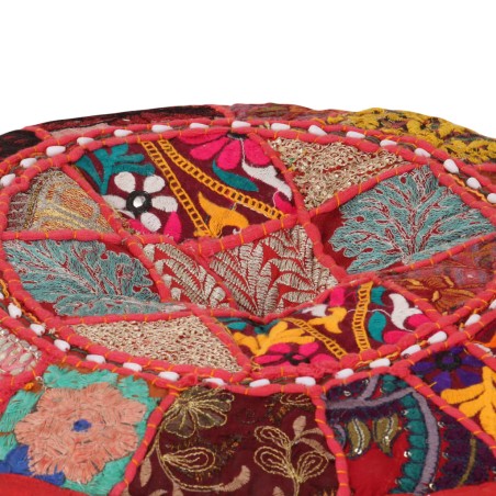 vidaXL Pouf Patchwork Rotondo Fatto a Mano in Cotone 40x20 cm Rosso