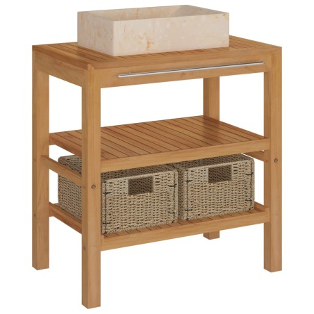 Armadietto da Bagno in Legno di Teak con Lavabo in Marmo Crema