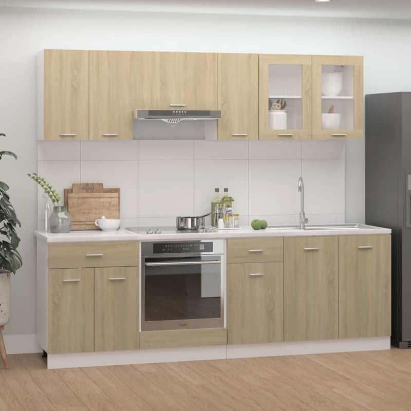 Set Armadi da Cucina 8 pz Rovere Sonoma in Truciolato Set Armadi da Cucina 8 pz Rovere Sonoma in Truciolato