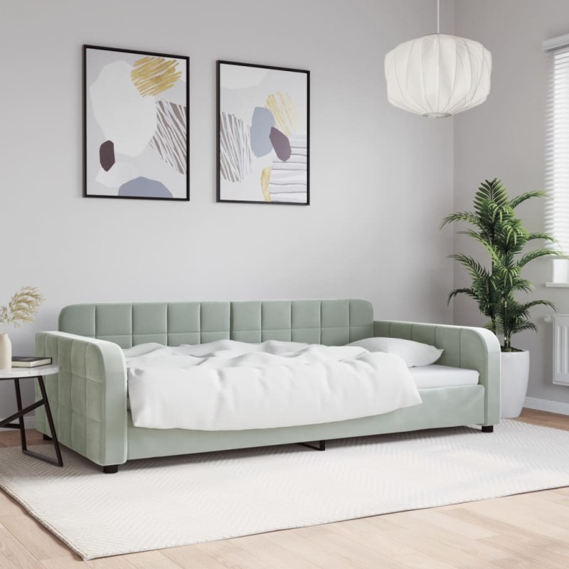 vidaXL Letto da Giorno Grigio Chiaro 100x200 cm in Velluto vidaXL Letto da Giorno Grigio Chiaro 100x200 cm in Velluto