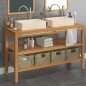 Armadietto da Bagno in Legno di Teak con Lavabi in Marmo Crema Armadietto da Bagno in Legno di Teak con Lavabi in Marmo Crema