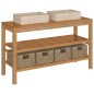 Armadietto da Bagno in Legno di Teak con Lavabi in Marmo Crema Armadietto da Bagno in Legno di Teak con Lavabi in Marmo Crema