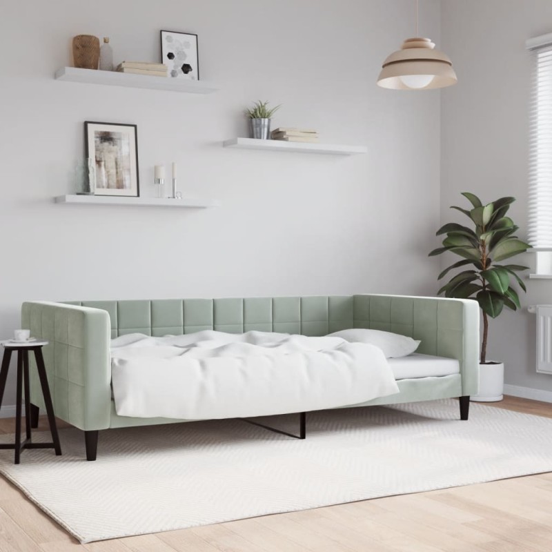 vidaXL Letto da Giorno Grigio Chiaro 100x200 cm in Velluto vidaXL Letto da Giorno Grigio Chiaro 100x200 cm in Velluto