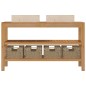 Armadietto da Bagno in Legno di Teak con Lavabi in Marmo Crema Armadietto da Bagno in Legno di Teak con Lavabi in Marmo Crema