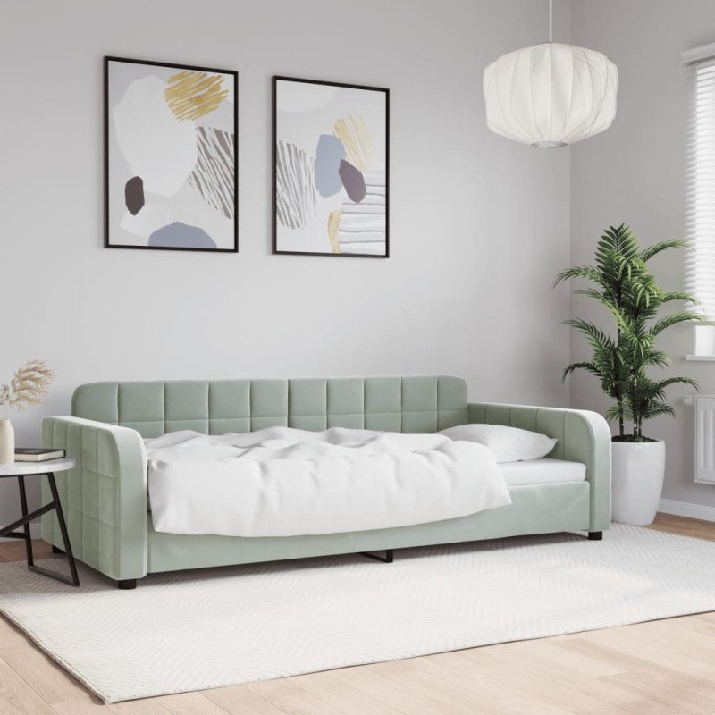 vidaXL Letto da Giorno Grigio Chiaro 90x200 cm in Velluto vidaXL Letto da Giorno Grigio Chiaro 90x200 cm in Velluto