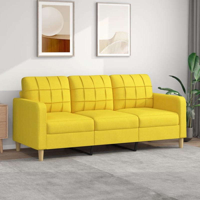 vidaXL Divano a 3 Posti Giallo Chiaro 180 cm in Tessuto vidaXL Divano a 3 Posti Giallo Chiaro 180 cm in Tessuto