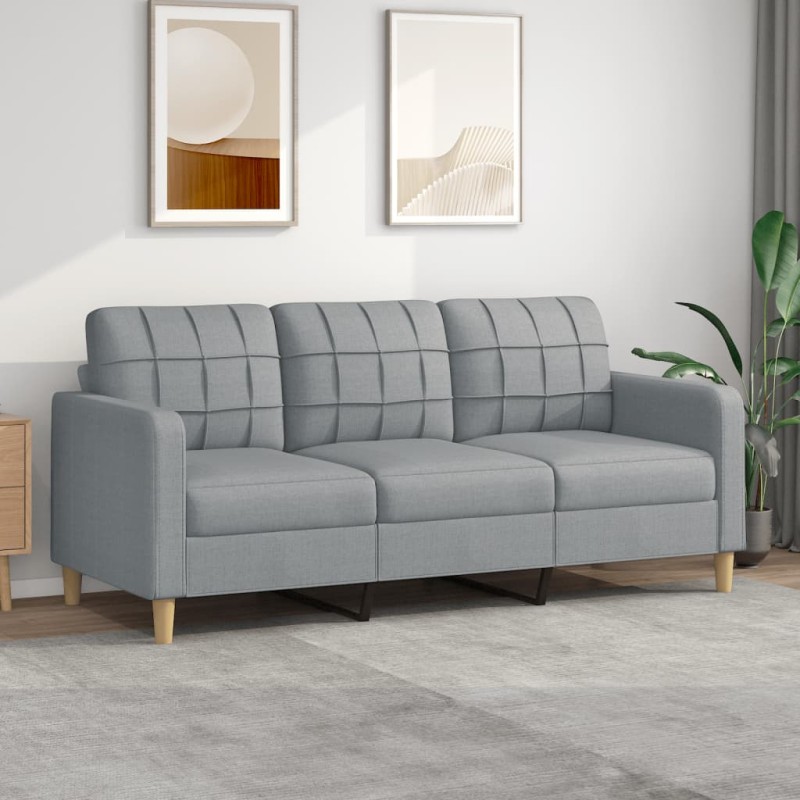 vidaXL Divano a 3 Posti Grigio Chiaro 180 cm in Tessuto vidaXL Divano a 3 Posti Grigio Chiaro 180 cm in Tessuto