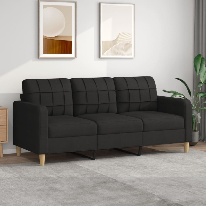 vidaXL Divano a 3 Posti Nero 180 cm in Tessuto vidaXL Divano a 3 Posti Nero 180 cm in Tessuto