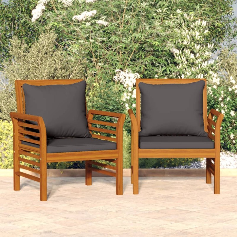 Poltrone con Cuscini Grigio Scuro 2 pz Legno Massello di Acacia Poltrone con Cuscini Grigio Scuro 2 pz Legno Massello di Acacia