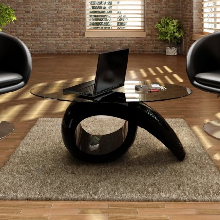vidaXL Tavolino da Caffè con Ripiano Ovale in Vetro Nero Lucido 