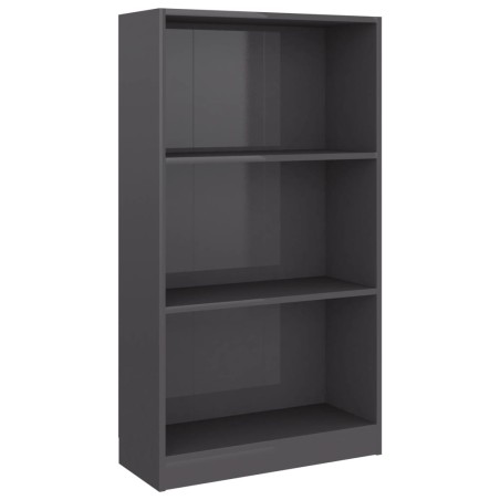 vidaXL Libreria 3 Ripiani Grigio Lucido 60x24x109 cm Legno Multistrato