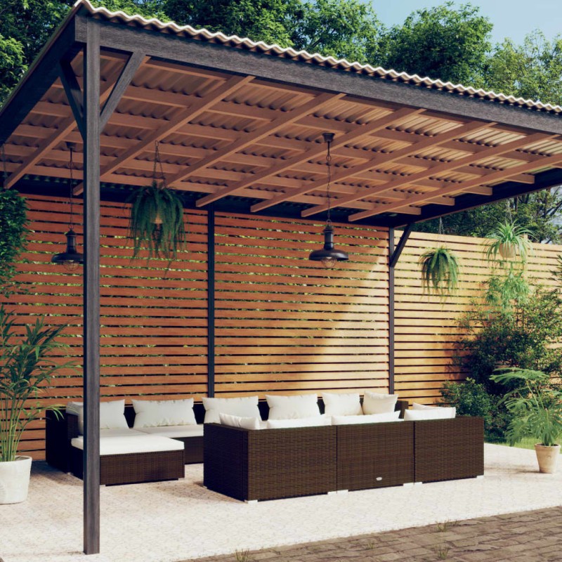Set Divani da Giardino 10 pz con Cuscini in Polyrattan Marrone Set Divani da Giardino 10 pz con Cuscini in Polyrattan Marrone
