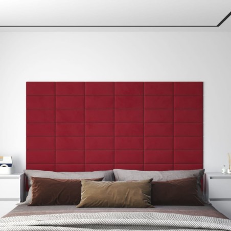 Pannelli Murali 12 pz Rosso Vino 30x15 cm Velluto 0,54 m²