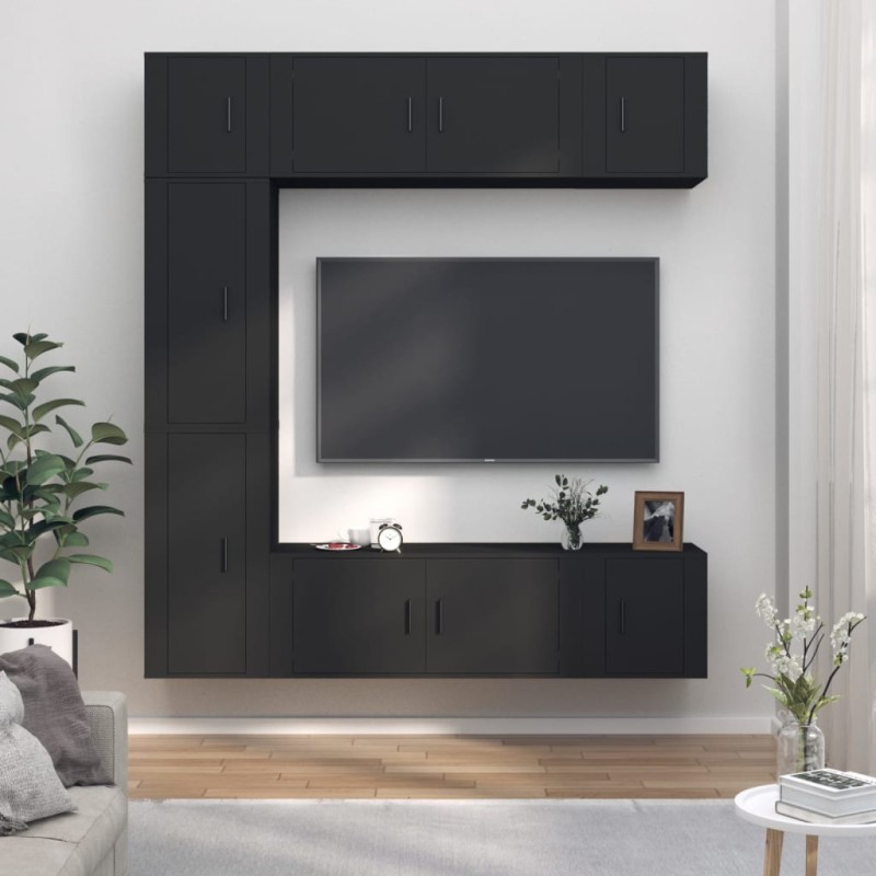 Set di Mobili Porta TV 7 pz Nero in Legno Multistrato Set di Mobili Porta TV 7 pz Nero in Legno Multistrato