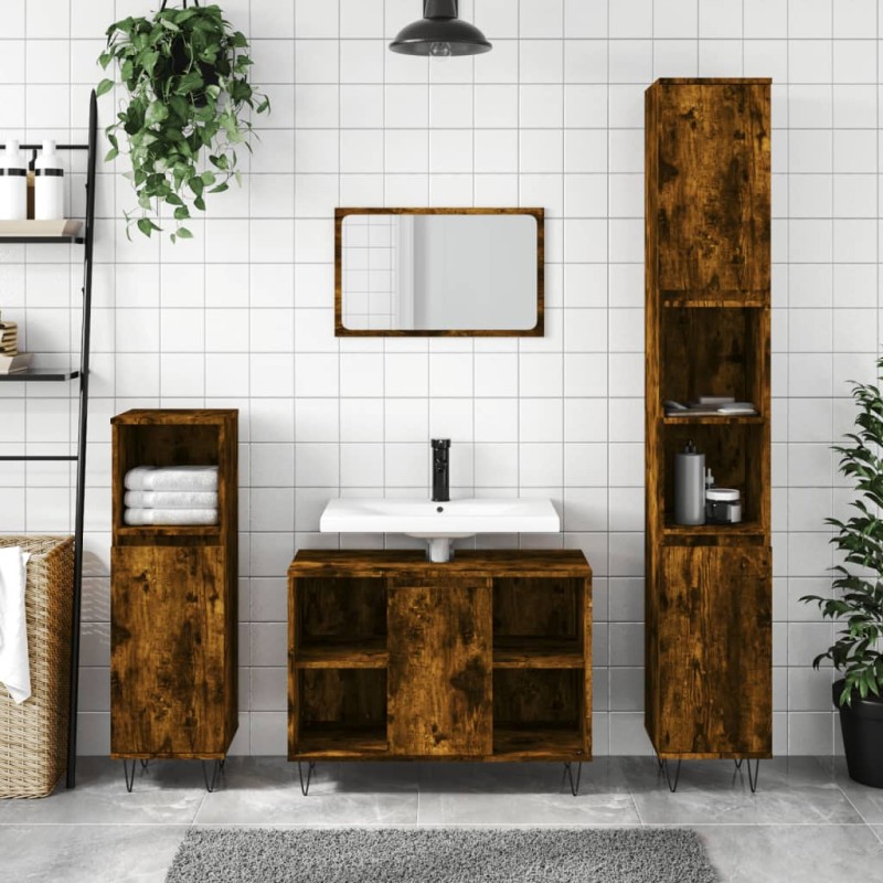 vidaXL Armadietto Bagno Rovere Fumo 30x30x100 cm in Legno Multistrato vidaXL Armadietto Bagno Rovere Fumo 30x30x100 cm in Legno Multistrato