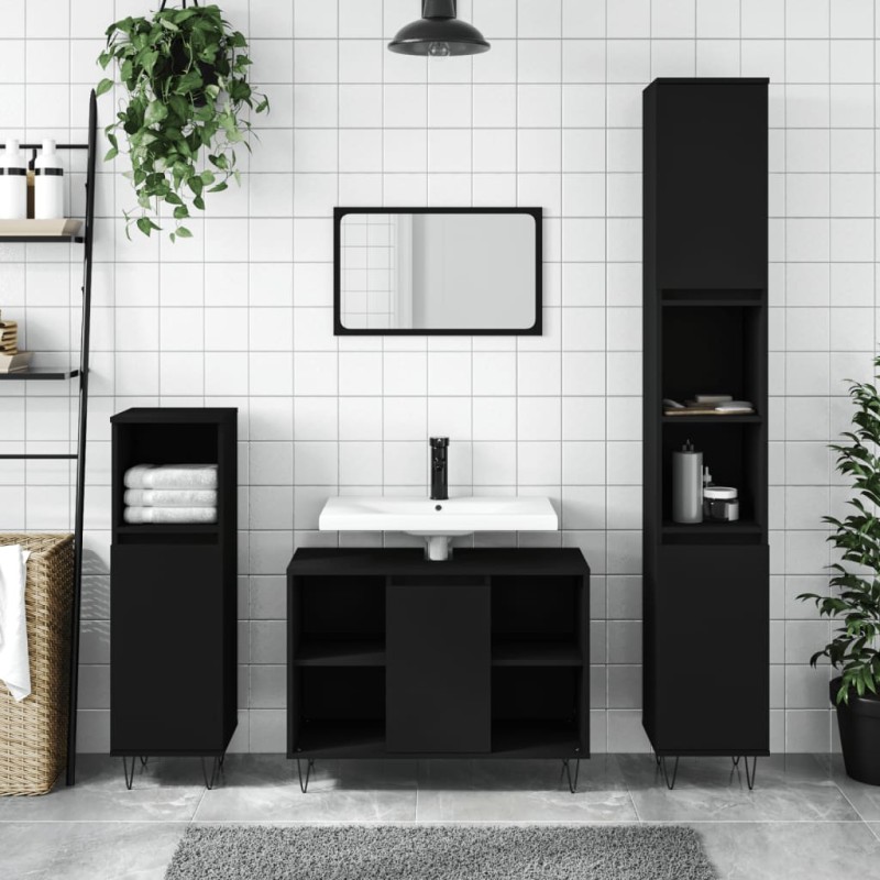 vidaXL Armadietto da Bagno Nero 30x30x100 cm in Legno Multistrato vidaXL Armadietto da Bagno Nero 30x30x100 cm in Legno Multistrato