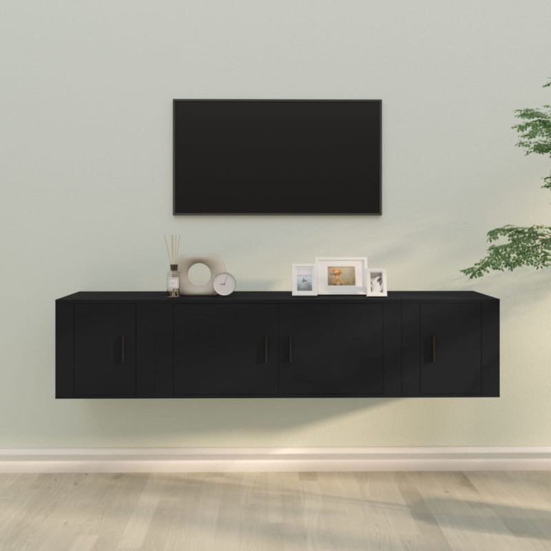 Set Mobili Porta TV 3 pz Nero in Legno Multistrato Set Mobili Porta TV 3 pz Nero in Legno Multistrato