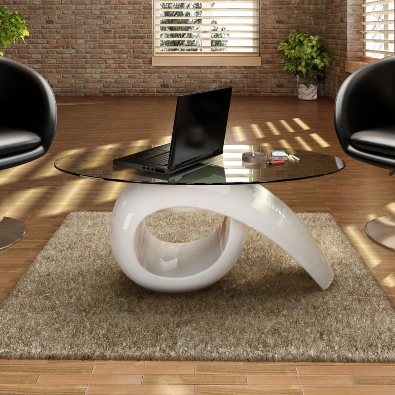 vidaXL Tavolino da Caffè con Ripiano Ovale in Vetro Bianco Lucido vidaXL Tavolino da Caffè con Ripiano Ovale in Vetro Bianco Lucido