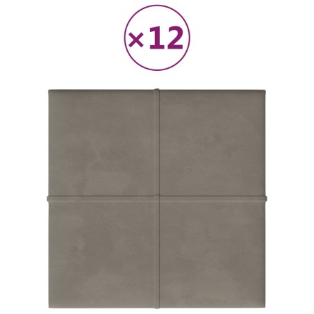 Pannelli Murali 12 pz Grigio Chiaro 30x30 cm in Velluto 1,08 m²
