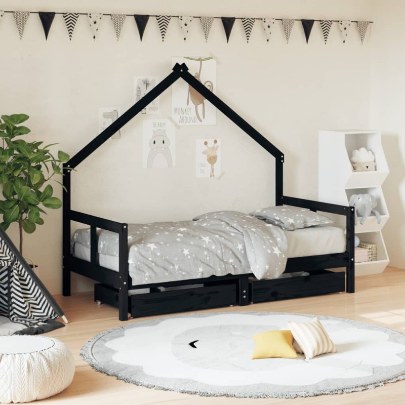 vidaXL Giroletto per Bambini con Cassetti Nero 80x160 cm Massello Pino vidaXL Giroletto per Bambini con Cassetti Nero 80x160 cm Massello Pino