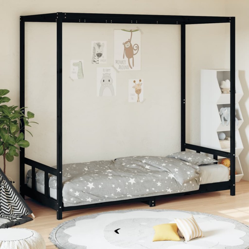 vidaXL Giroletto per Bambini Nero 90x200 cm in Legno Massello di Pino vidaXL Giroletto per Bambini Nero 90x200 cm in Legno Massello di Pino