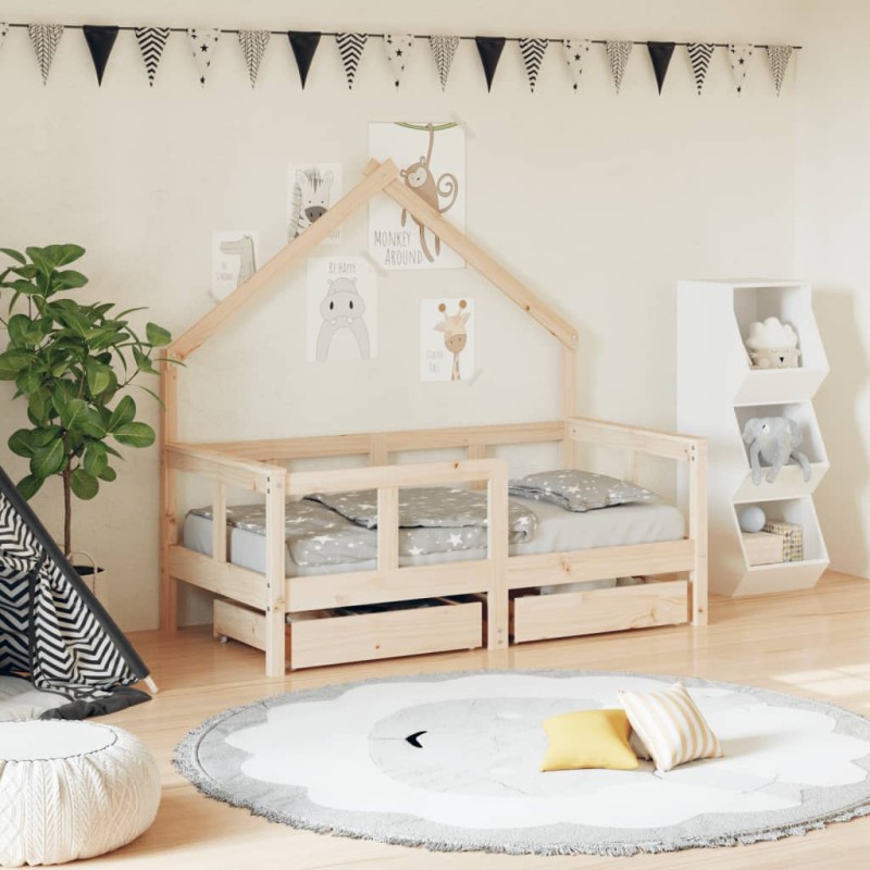 vidaXL Giroletto Bambini con Cassetti 70x140 cm Legno Massello di Pino vidaXL Giroletto Bambini con Cassetti 70x140 cm Legno Massello di Pino