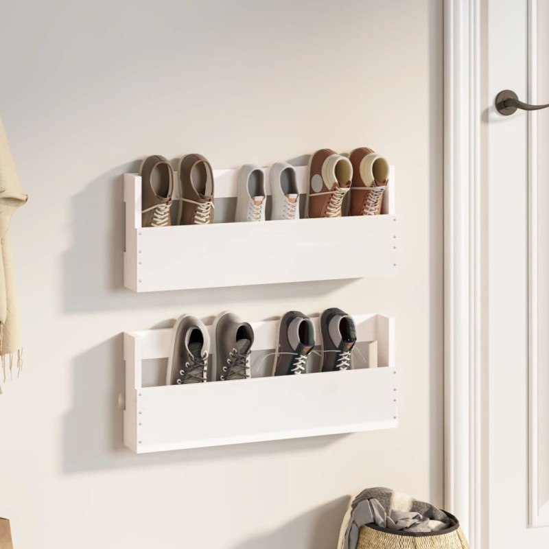 vidaXL Scarpiere a Parete 2 pz Bianco 59x9x23cm Legno Massello di Pino vidaXL Scarpiere a Parete 2 pz Bianco 59x9x23cm Legno Massello di Pino