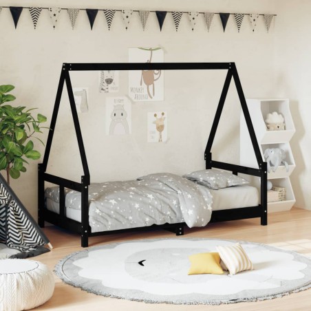 vidaXL Giroletto per Bambini Nero 80x160 cm in Legno Massello di Pino