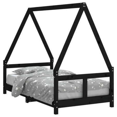 vidaXL Giroletto per Bambini Nero 80x160 cm in Legno Massello di Pino