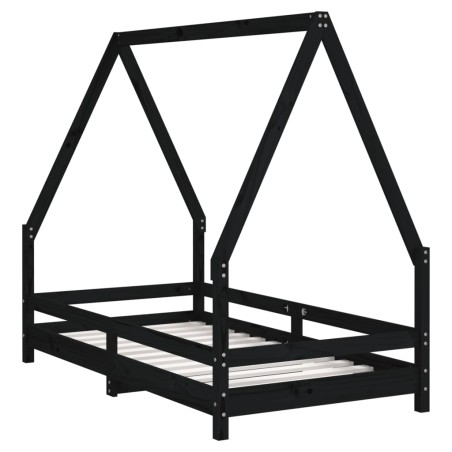 vidaXL Giroletto per Bambini Nero 80x160 cm in Legno Massello di Pino