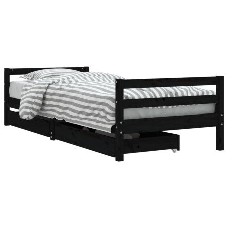 vidaXL Giroletto per Bambini con Cassetti Nero 90x190 cm Massello Pino