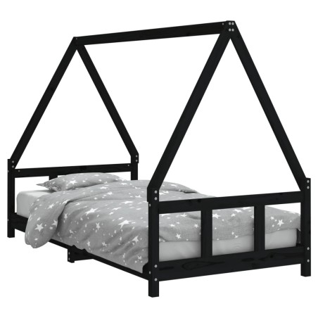vidaXL Giroletto per Bambini Nero 90x190 cm in Legno Massello di Pino