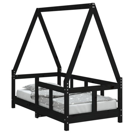 vidaXL Giroletto per Bambini Nero 70x140 cm in Legno Massello di Pino