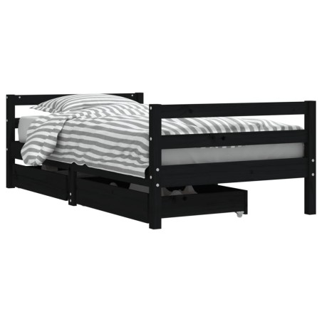 vidaXL Giroletto per Bambini con Cassetti Nero 80x160 cm Massello Pino