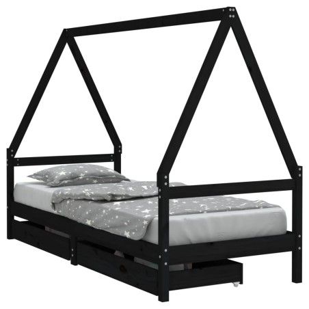 vidaXL Giroletto Bambini con Cassetti Nero 80x200cm Massello di Pino