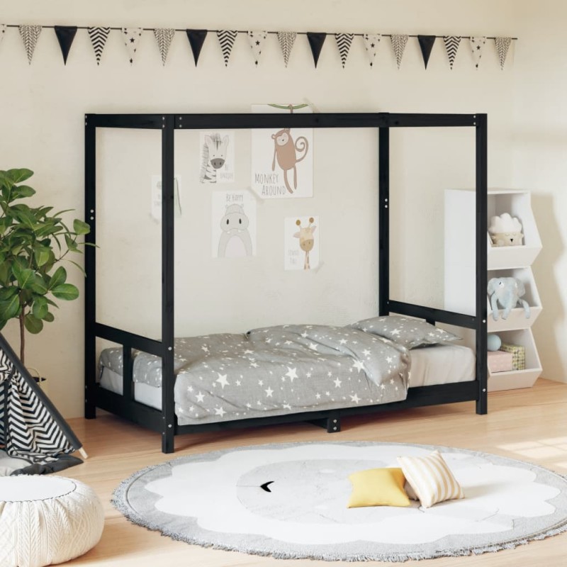 vidaXL Giroletto per Bambini Nero 80x160 cm in Legno Massello di Pino vidaXL Giroletto per Bambini Nero 80x160 cm in Legno Massello di Pino