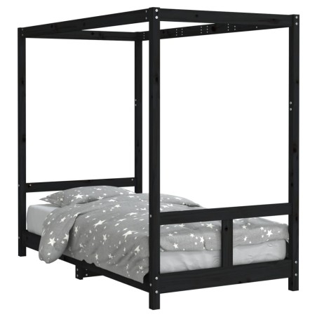 vidaXL Giroletto per Bambini Nero 80x160 cm in Legno Massello di Pino