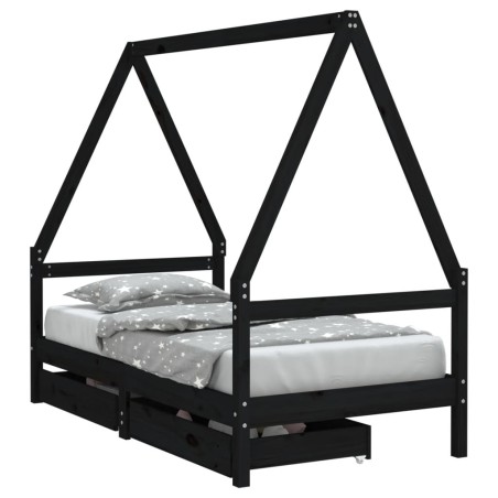 vidaXL Giroletto per Bambini con Cassetti Nero 80x160 cm Massello Pino