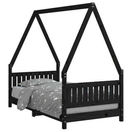 vidaXL Giroletto per Bambini Nero 80x160 cm in Legno Massello di Pino