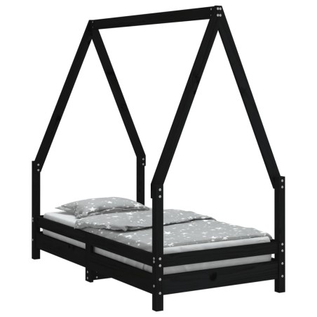 vidaXL Giroletto per Bambini Nero 70x140 cm in Legno Massello di Pino